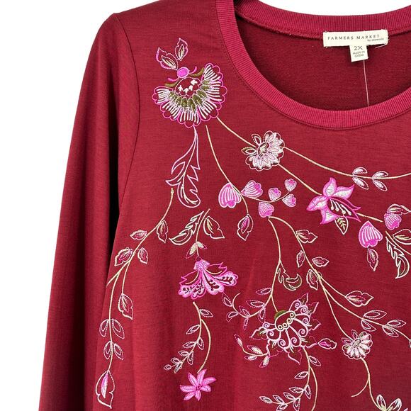 Farmers Market By OneWorld Floral Embroidered Boho Shirt Womens Plus Size 2X - Picture 2 of 8